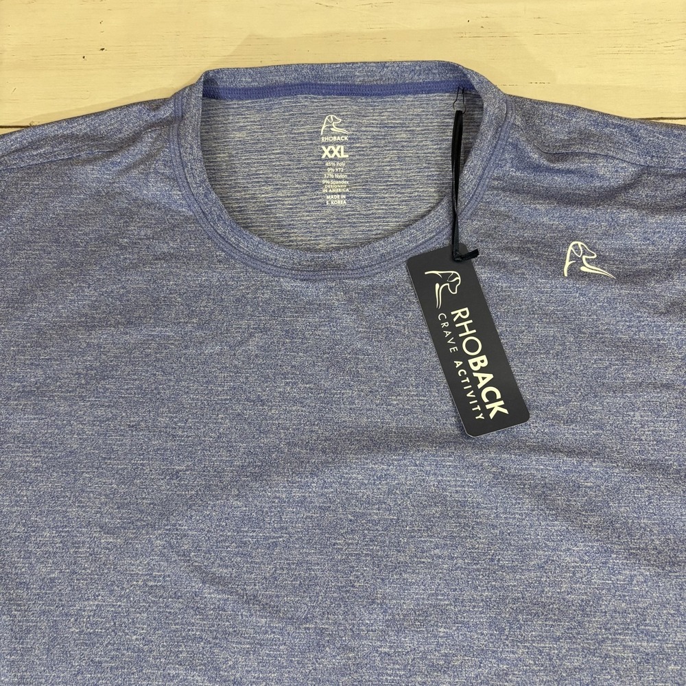 Rhoback Performance T-Shirt Mens 2XL Blue Heather Short Sleeve Stretch Athletic